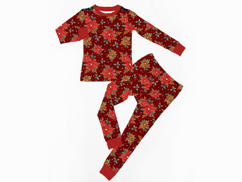 Pre order Poinsettia Long sleeve top/pant Pajama set